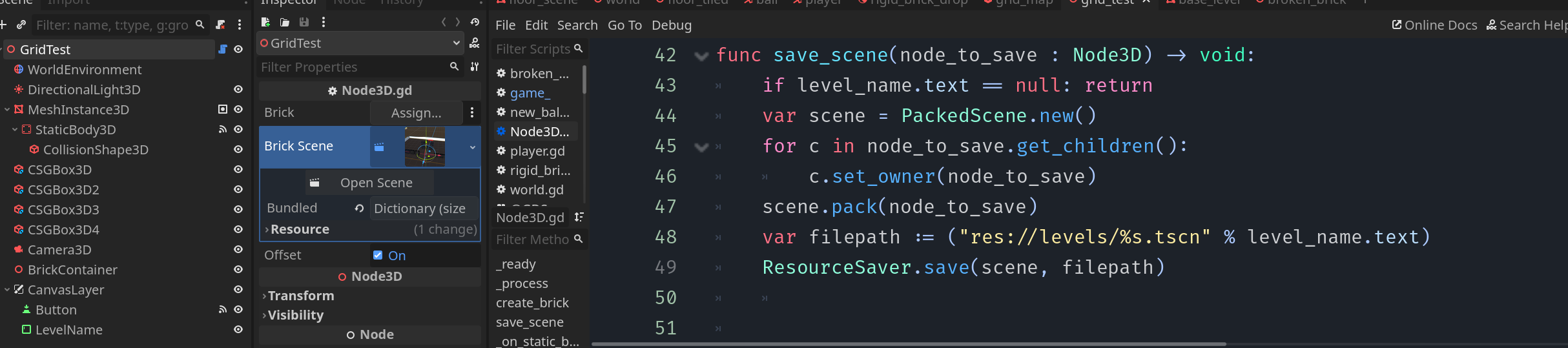 Code for saving a set of nodes as a scene.